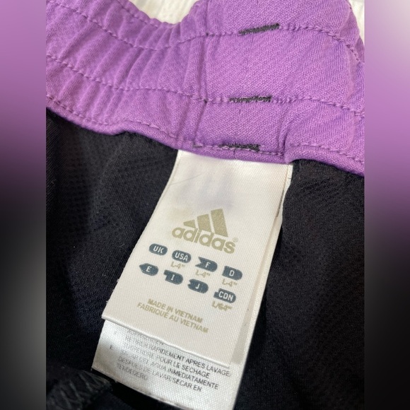 Y2K adidas track pull on elastic waistband shorts woman’s size L black purple - Picture 2 of 13
